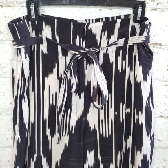 Theory Gunilla Ikat Silk Paper Bag Pants Black White Print High Waist Dress Sz 6 - Picture 3 of 12